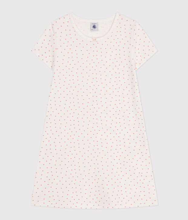 Chemise de nuit en coton motif petit c&oelig;ur enfant blanc/rose