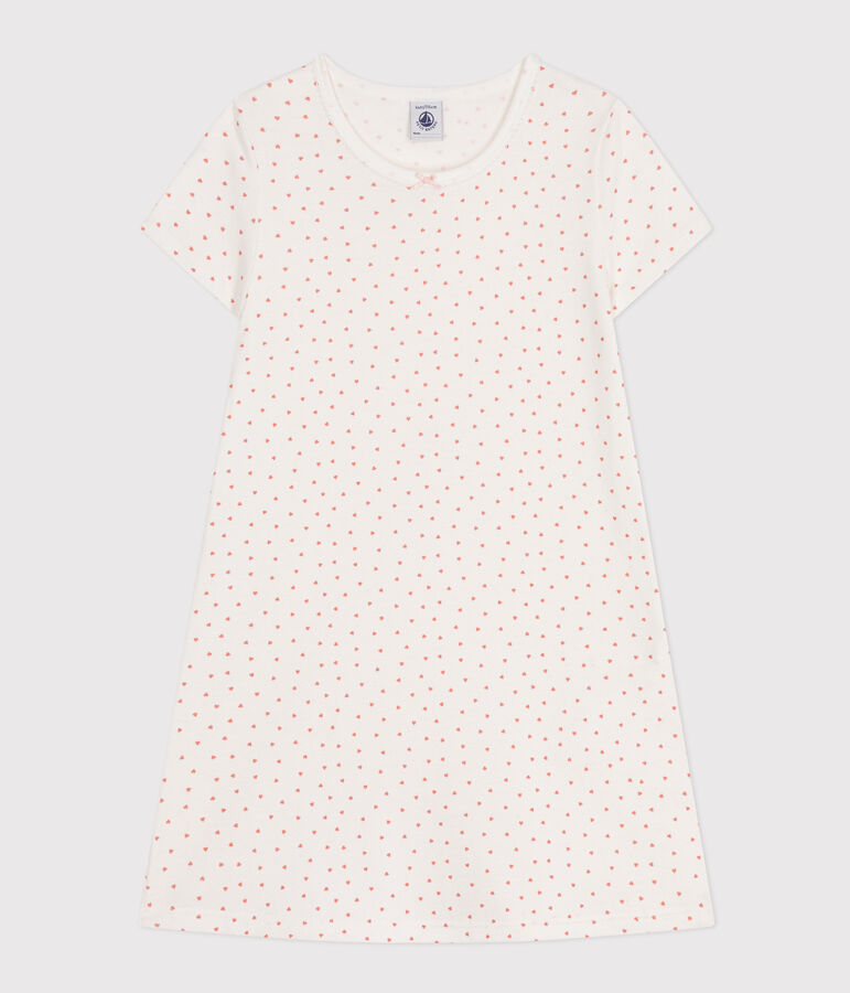 Chemise de nuit en coton motif petit c&oelig;ur enfant blanc MARSHMALLOW/ PAPAYE