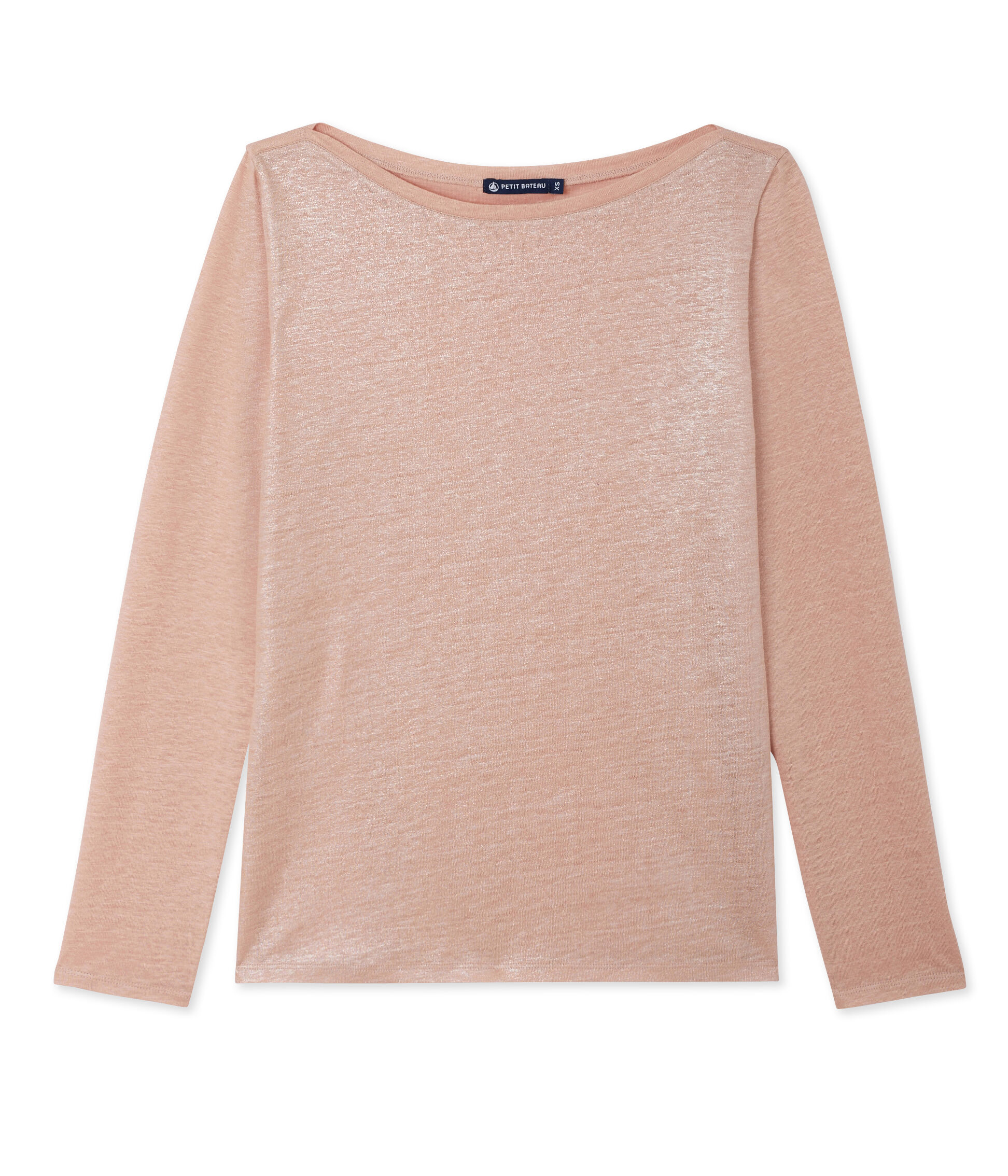 T-shirt femme manches longues en lin laqué ROSE/ARGENT Petit Bateau