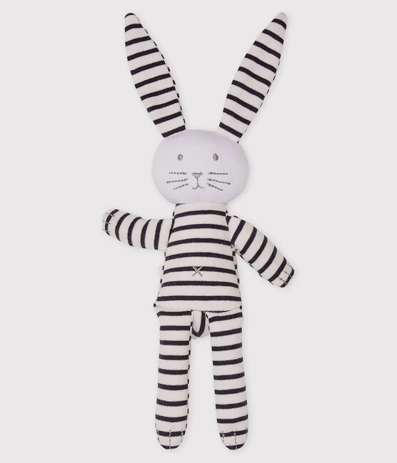 Doudou lapin à rayures bébé en jersey blanc MARSHMALLOW/bleu SMOKING