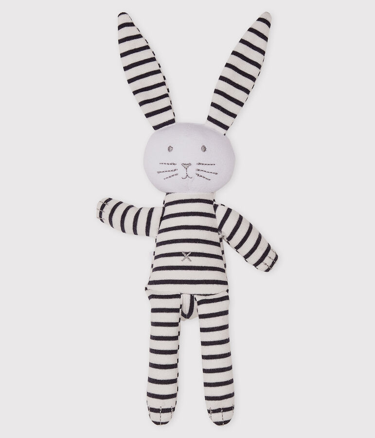 Doudou lapin &agrave; rayures b&eacute;b&eacute; en jersey blanc/bleu