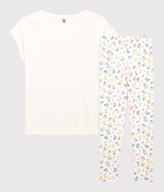 Pyjama sans manches fille en coton blanc MARSHMALLOW/blanc MULTICO