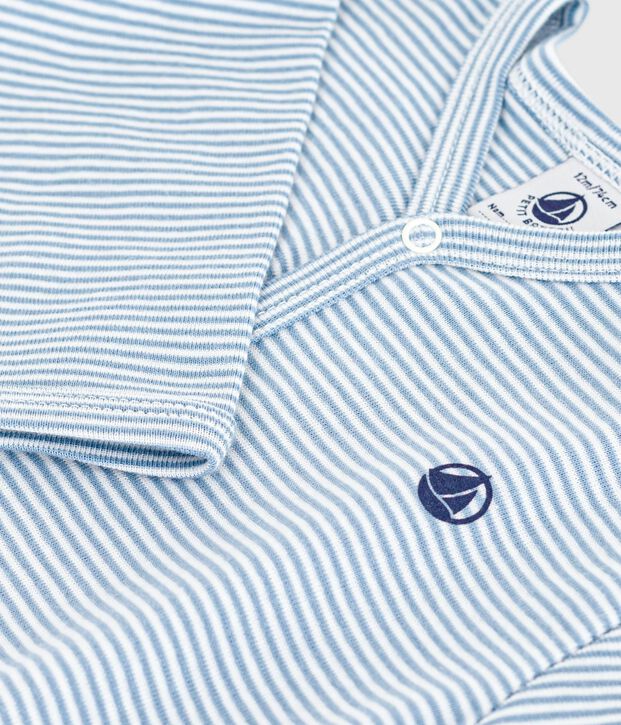 Pyjama b&eacute;b&eacute; en coton &agrave; rayures milleraies bleu/blanc