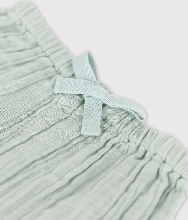 Pantalon sarouel uni en gaze de coton bio b&eacute;b&eacute; vert
