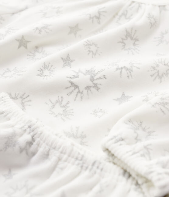 Pyjama petite fille imprimé étoiles petite fille en velours blanc MARSHMALLOW/gris ARGENT