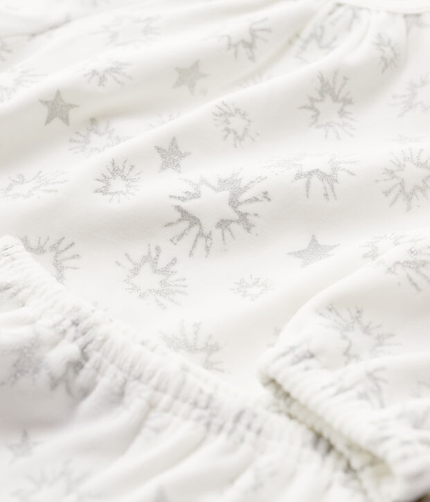Pyjama petite fille imprim&eacute; &eacute;toiles petite fille en velours blanc/gris