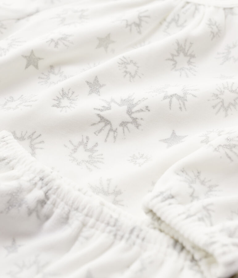 Pyjama petite fille imprim&eacute; &eacute;toiles petite fille en velours blanc/gris