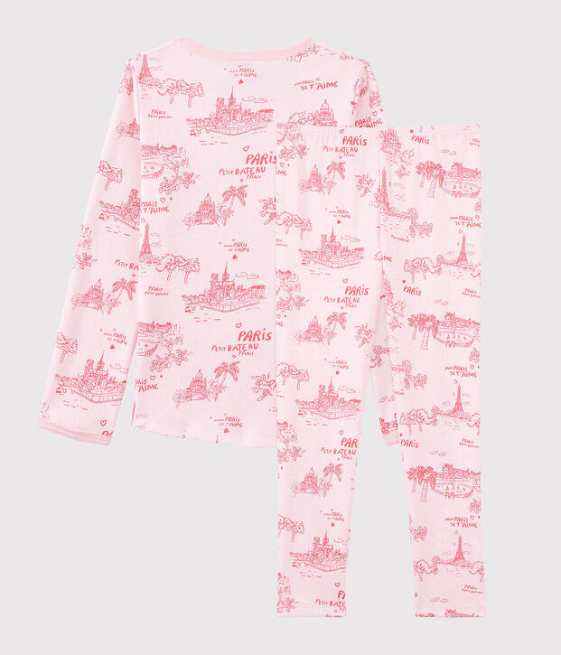 Pyjama toile de Jouy Paris petite fille en coton rose/rose