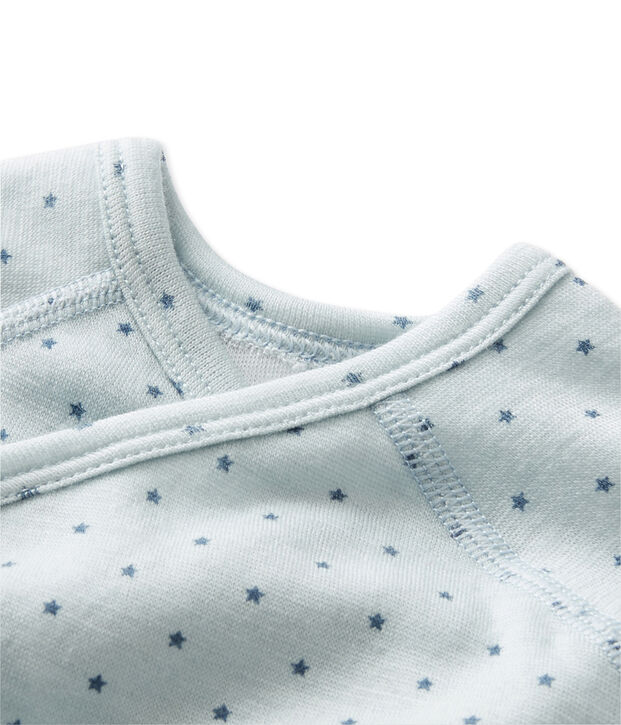 Body naissance b&eacute;b&eacute; gar&ccedil;on manches longues laine et coton bleu/gris