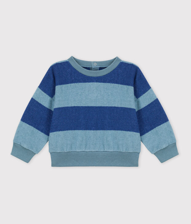 Sweatshirt &agrave; rayure b&eacute;b&eacute; en bouclette &eacute;ponge bleu/bleu