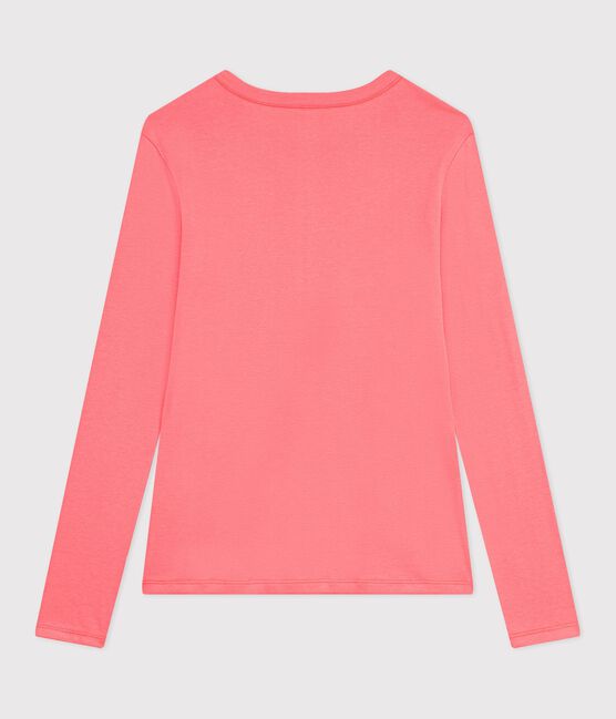 Tee-shirt femme en coton manches longue uni rose FLAMAND