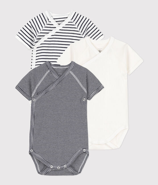 LOT DE 3 BODIES CROISÉS MANCHES COURTES RAYURES BÉBÉ EN COTON