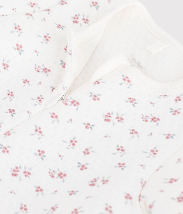 Pyjama b&eacute;b&eacute; en tubique imprim&eacute; &agrave; fleurs blanc/rose