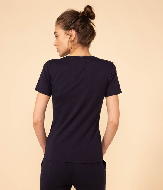 Tee-shirt l'Iconique manches courtes en côte unie femme bleu SMOKING