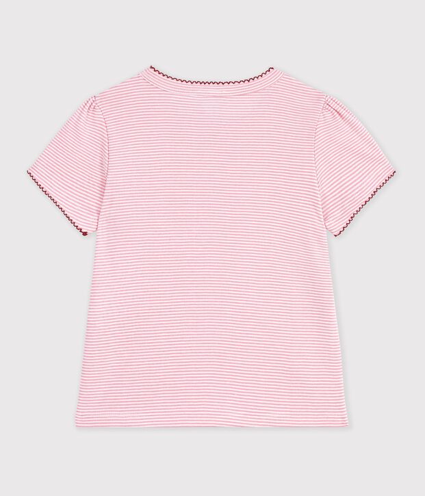 Tee-shirt enfant manches courtes &agrave; rayures rose/blanc