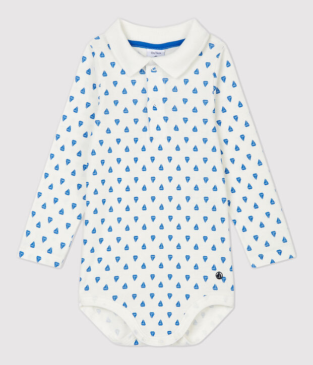 Body en coton b&eacute;b&eacute;. blanc/bleu