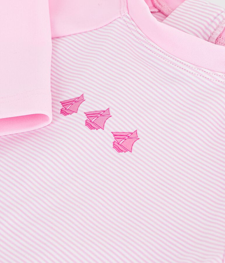 Combinaison de bain anti UV b&eacute;b&eacute; rose/blanc