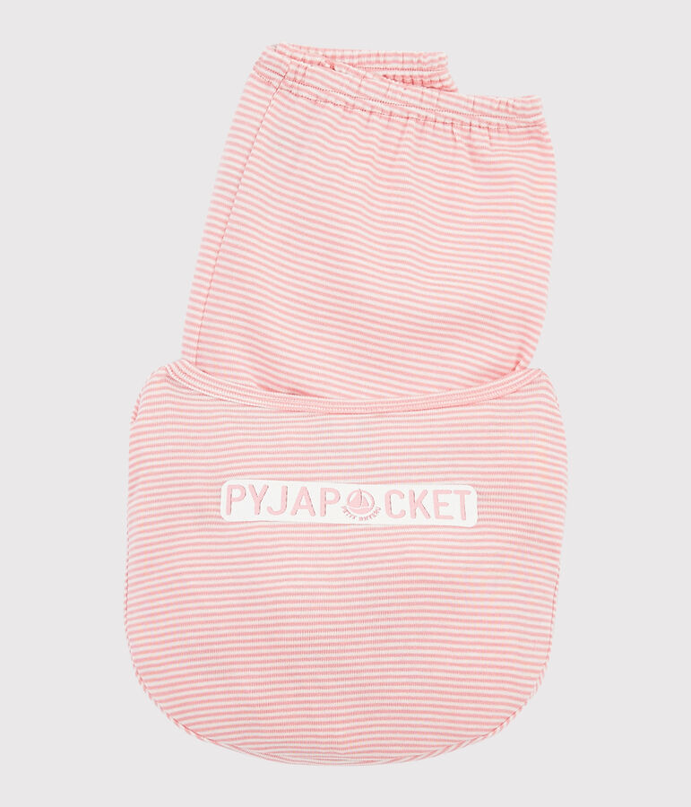 Pyjama &agrave; rayures milleraies petite fille en c&ocirc;te rose GRETEL/blanc MARSHMALLOW