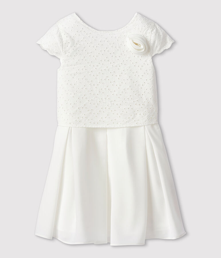 Robe c&eacute;r&eacute;monie en broderie et cr&ecirc;pe enfant fille blanc