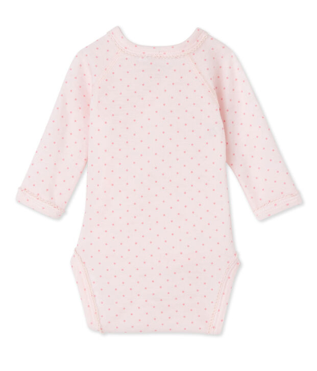 Body naissance b&eacute;b&eacute; fille manches longues laine et coton rose/rose