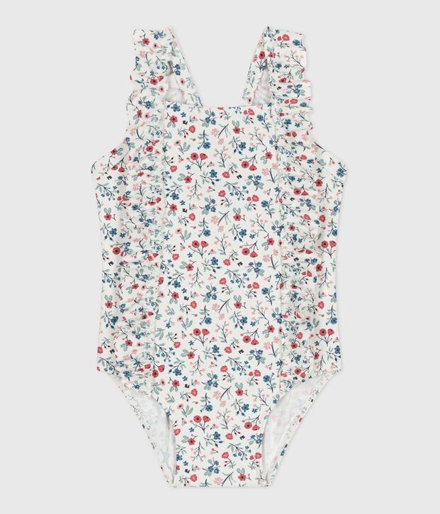 Maillot de bain b&eacute;b&eacute; une pi&egrave;ce &agrave; volants, imprim&eacute; fleuri blanc/multicouleur