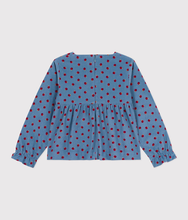 Blouse enfant en velours manches longues imprim&eacute;e bleu/multicouleur