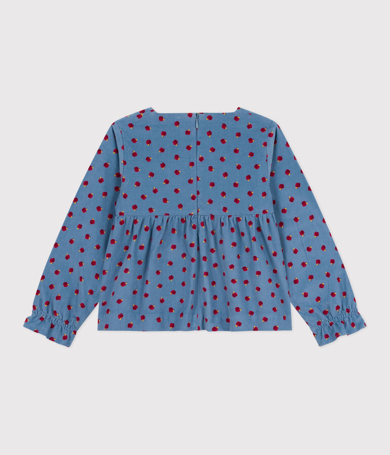 Blouse enfant en velours manches longues imprim&eacute;e bleu ADRIATIC/ MULTICO