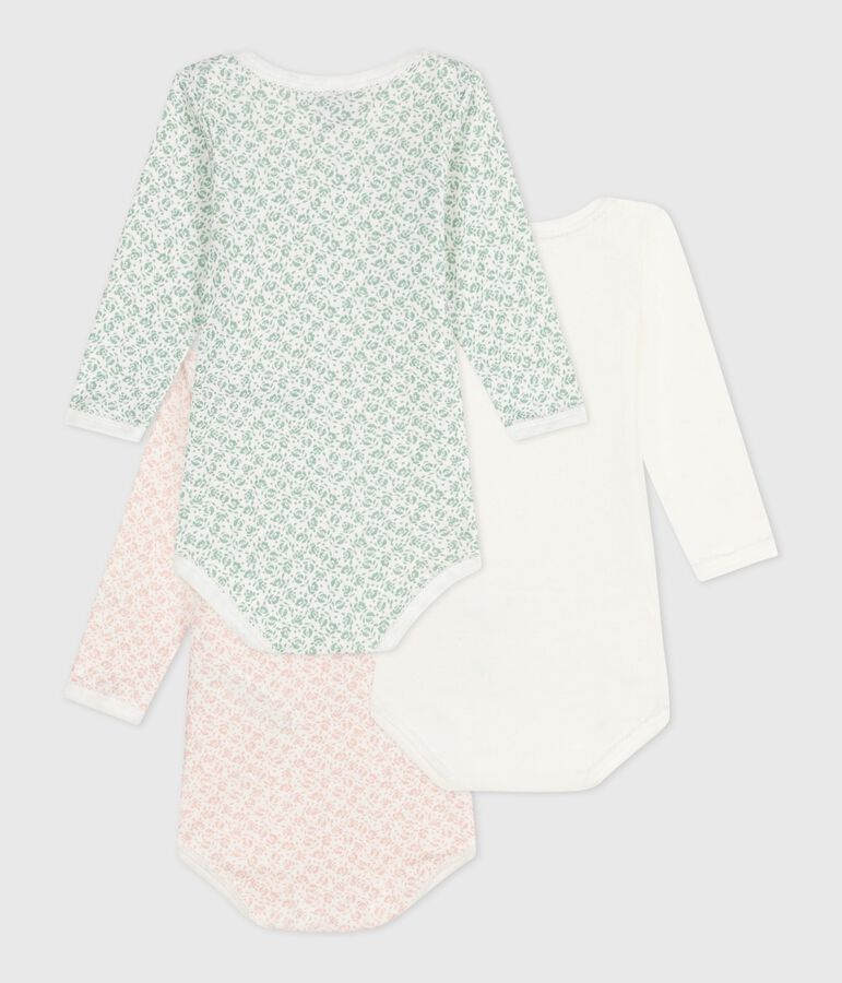Lot de 3 bodies manches longues en coton fleuri b&eacute;b&eacute; variante 1