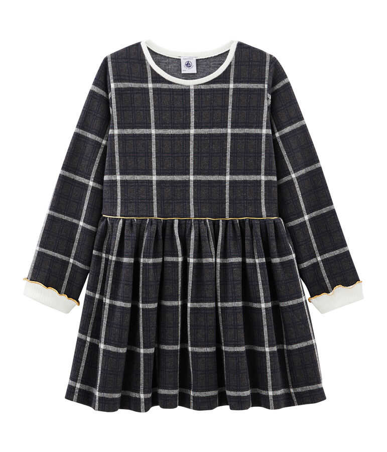 Robe maille &agrave; carreaux enfant fille noir CITY/blanc MULTICO