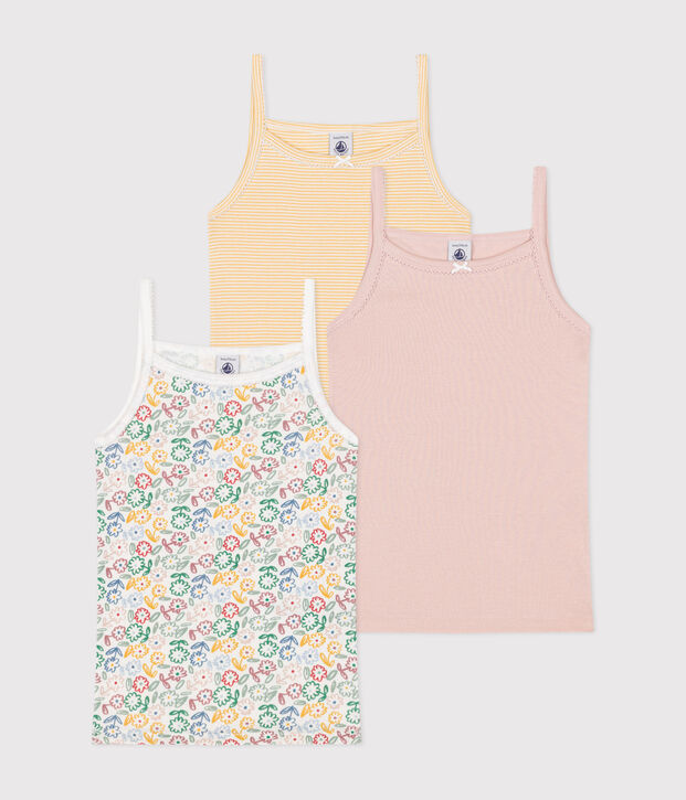 Lot de 3 d&eacute;bardeurs fines bretelles fleur en coton enfant multicouleur