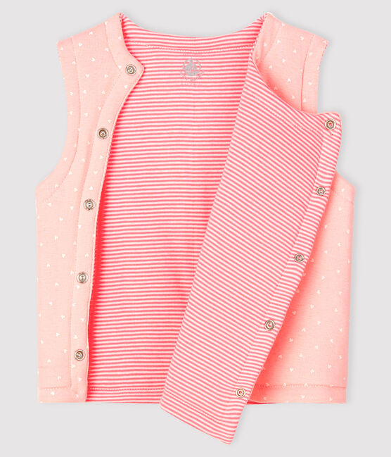 Gilet sans manches réversible bébé fille en côte ouatinée rose MINOIS/blanc MARSHMALLOW