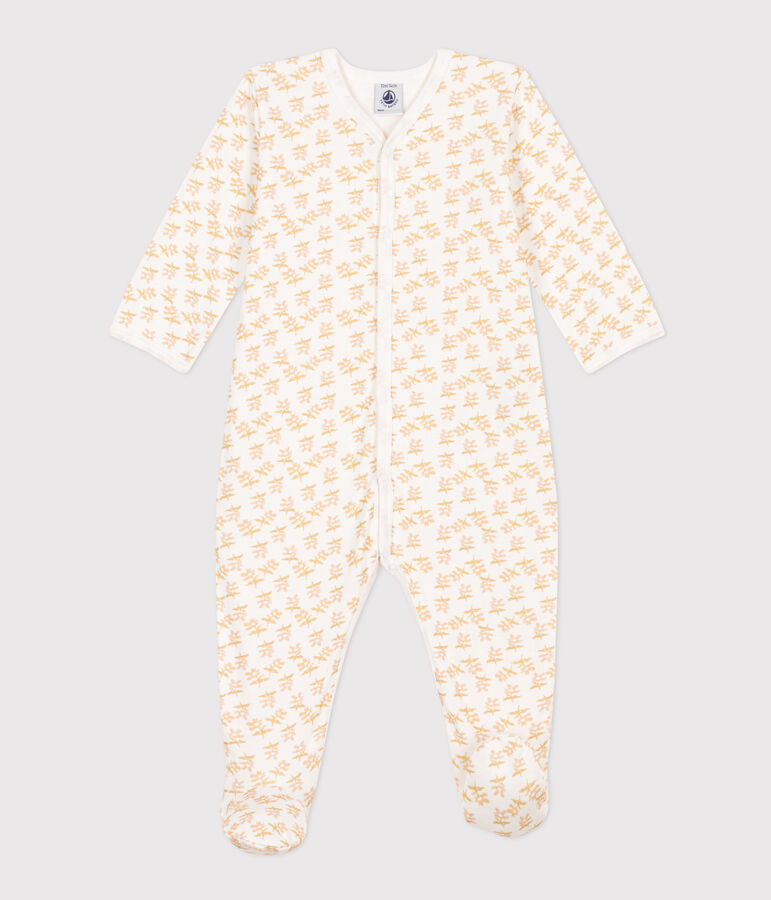 Pyjama b&eacute;b&eacute; fleurs en tubique blanc MARSHMALLOW/blanc MULTICO