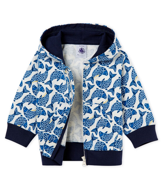 Sweatshirt à capuche zippé bébé garçon en jersey imprimé blanc MARSHMALLOW/blanc MULTICO