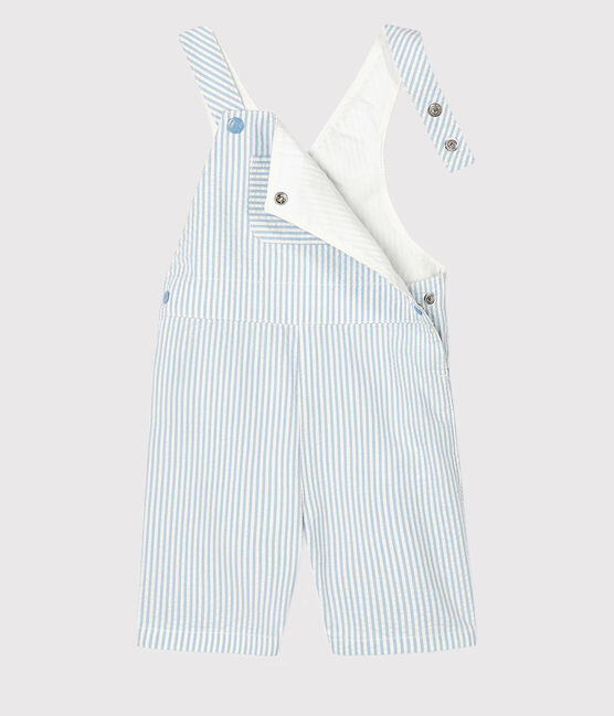 Salopette courte bébé garçon rayée bleu ACIER/blanc MARSHMALLOW