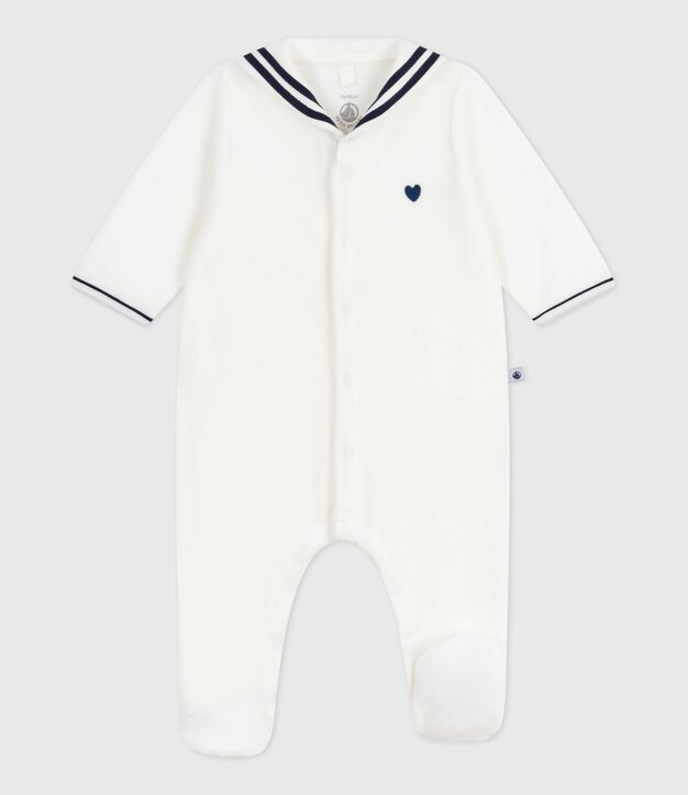 Pyjama b&eacute;b&eacute; en velours &agrave; col vareuse blanc