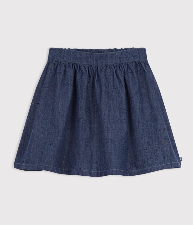 Jupe courte en denim uni motif &eacute;toiles bleu