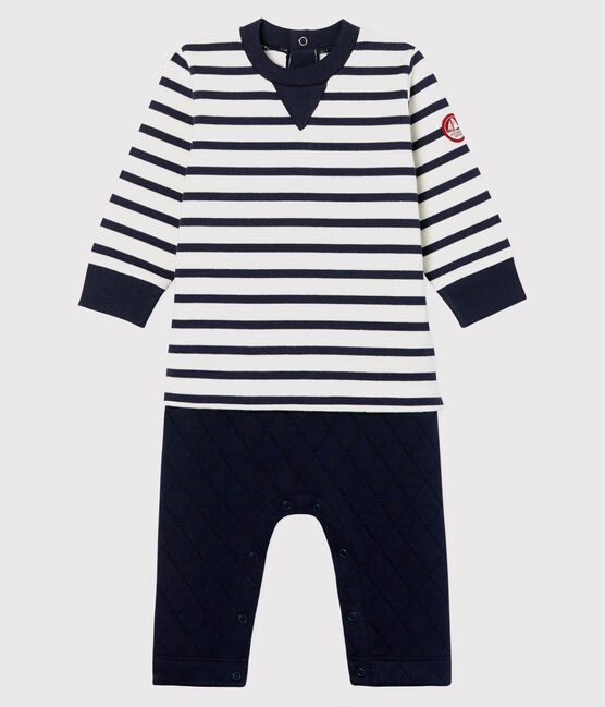 Combinaison longue bébé garçon faux deux-pièces blanc MARSHMALLOW/bleu SMOKING