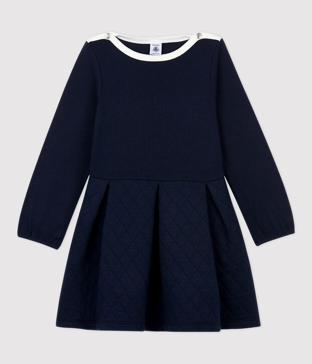 Robe manches longues coton et tubique enfant fille bleu