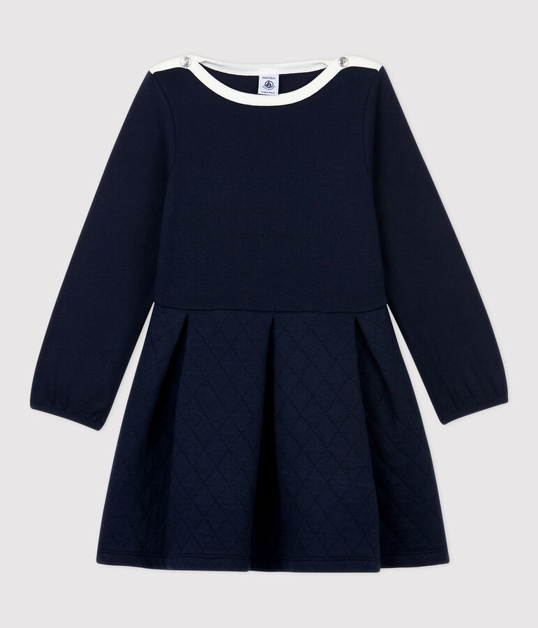Robe manches longues coton et tubique enfant fille bleu SMOKING