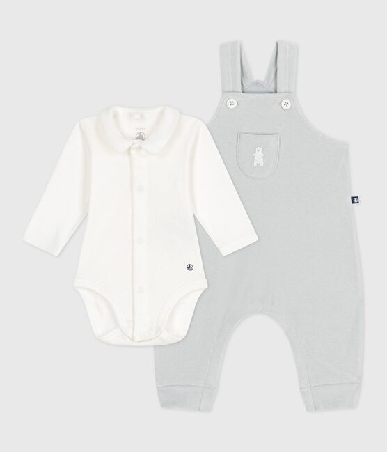 Ensemble salopette bébé en coton uni et détails raffinés CO2/ MARSHMALLOW