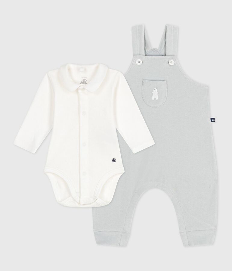 Ensemble salopette b&eacute;b&eacute; en coton uni et d&eacute;tails raffin&eacute;s CO2/ MARSHMALLOW