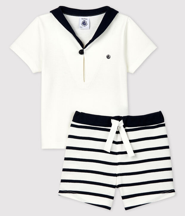 Ensemble 2 pi&egrave;ces b&eacute;b&eacute; gar&ccedil;on blanc/bleu