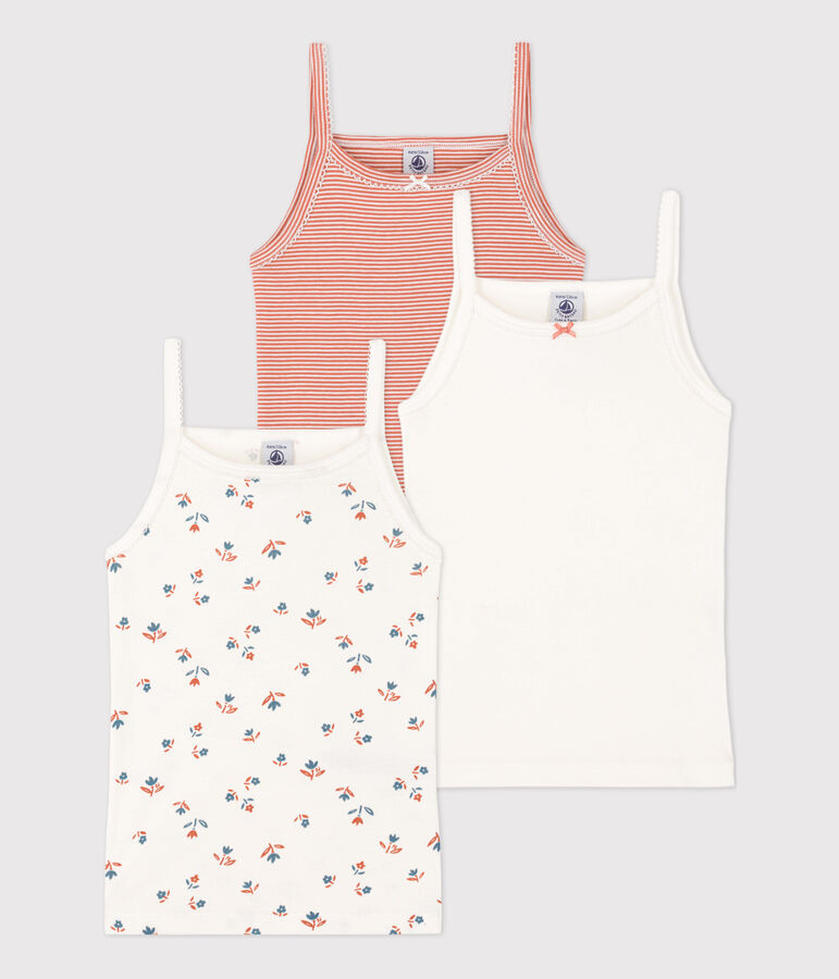 Lot de 3  chemises &agrave; bretelles fleur petite fille en coton multicouleur