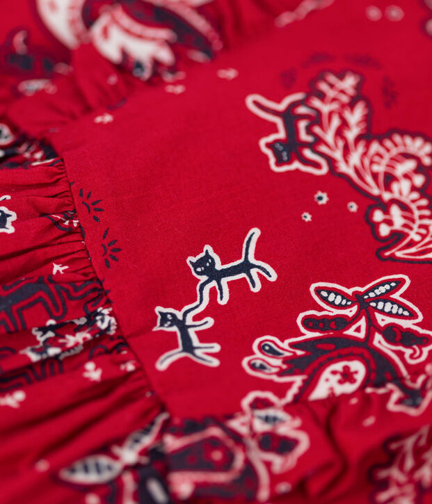 Robe manches courtes en popeline enfant fille rouge/multicouleur