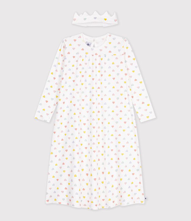 Chemise de nuit d&eacute;guisement princesse et diad&egrave;me enfant en coton blanc/multicouleur