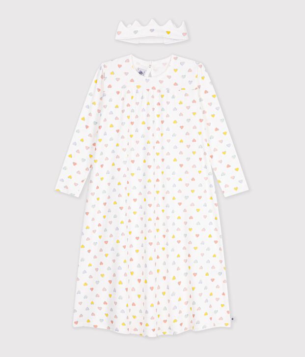 Chemise de nuit d&eacute;guisement princesse et diad&egrave;me enfant en coton blanc/multicouleur