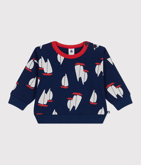 Sweat bébé en coton, imprimé bateaux grande échelle bleu MEDIEVAL/blanc MULTICO