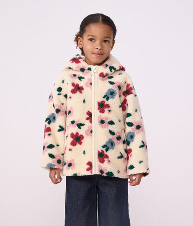 Veste &agrave; capuche enfant en sherpa &agrave; fleurs
