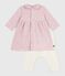 Robe bébé à col imprimé fleurs et coeurs et legging en coton rose JOLI/blanc MULTICO