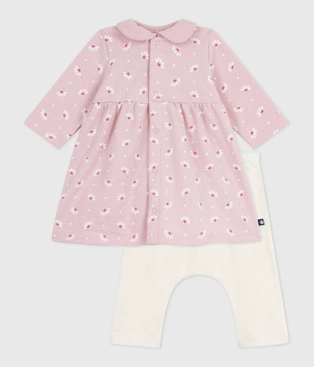 Robe b&eacute;b&eacute; &agrave; col imprim&eacute; fleurs et coeurs et legging en coton rose/multicouleur